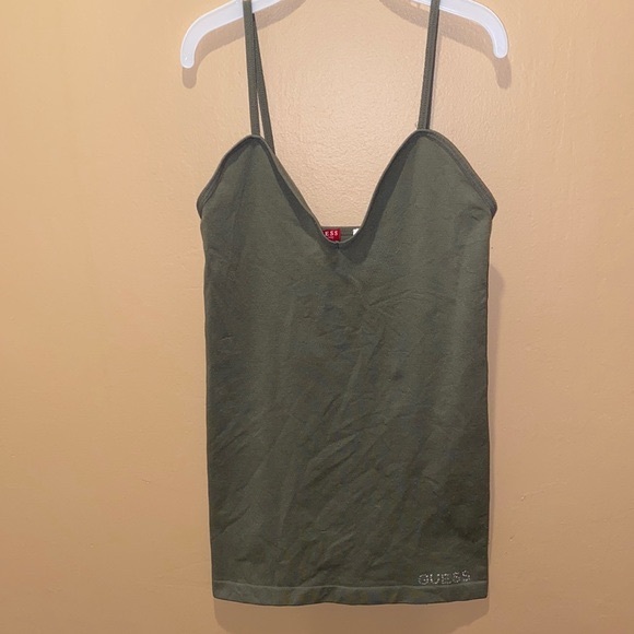 GUESS Y2K Rhinestone Logo Tank Top - Olive Green - Picture 3 of 5